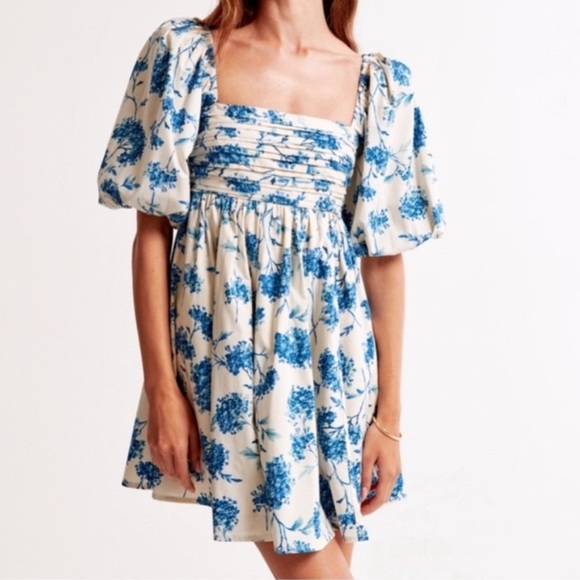Abercrombie & Fitch Blue and Cream Floral Dress - Picture 1 of 6